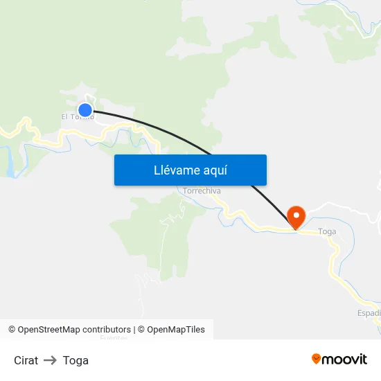 Cirat to Toga map