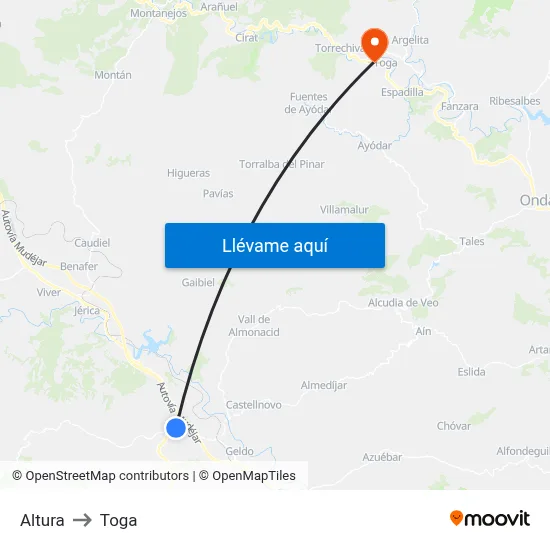 Altura to Toga map