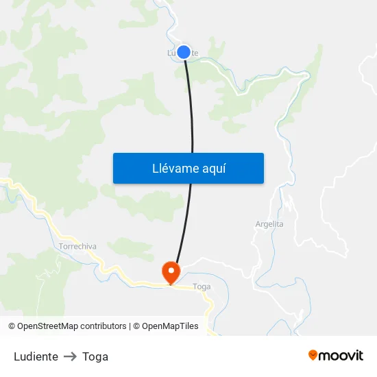 Ludiente to Toga map
