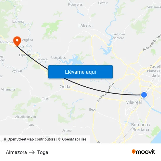 Almazora to Toga map