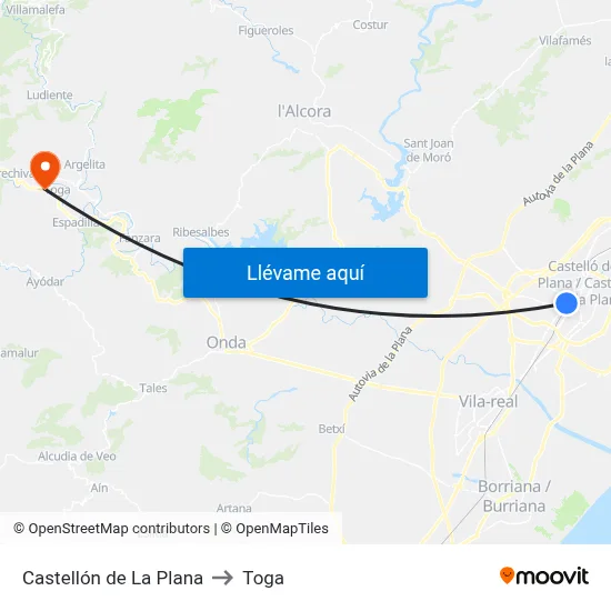 Castellón de La Plana to Toga map