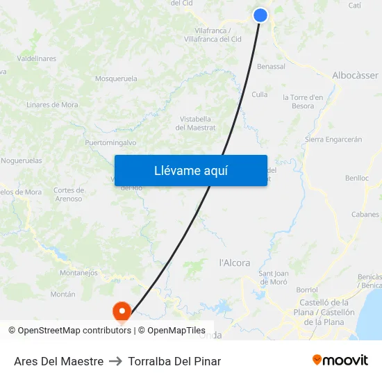 Ares Del Maestre to Torralba Del Pinar map