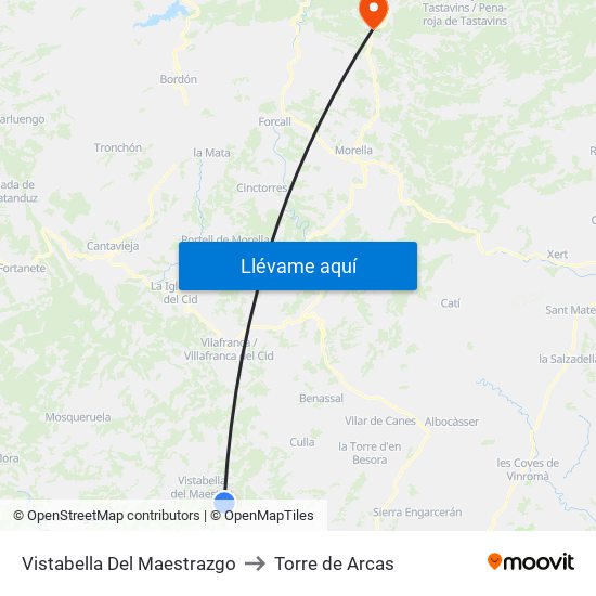 Vistabella Del Maestrazgo to Torre de Arcas map