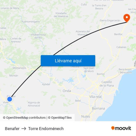 Benafer to Torre Endoménech map