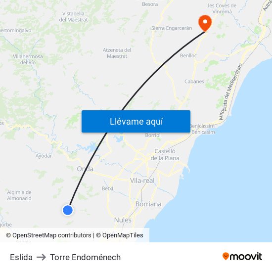 Eslida to Torre Endoménech map