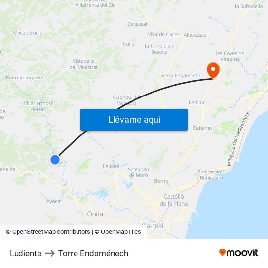 Ludiente to Torre Endoménech map
