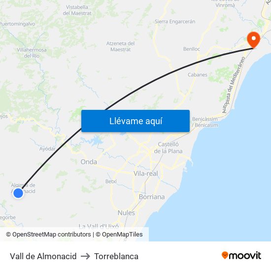 Vall de Almonacid to Torreblanca map