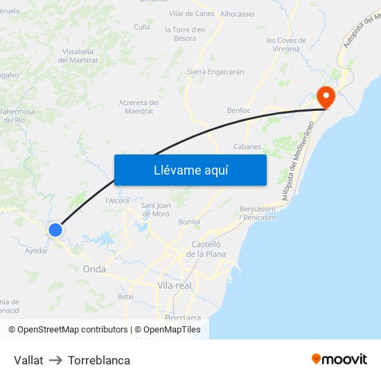 Vallat to Torreblanca map