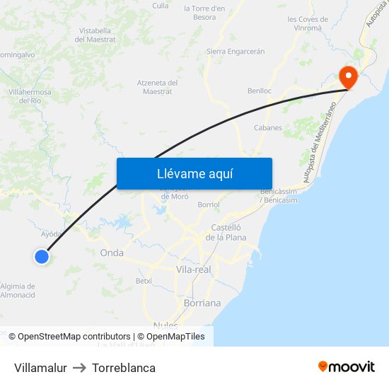 Villamalur to Torreblanca map