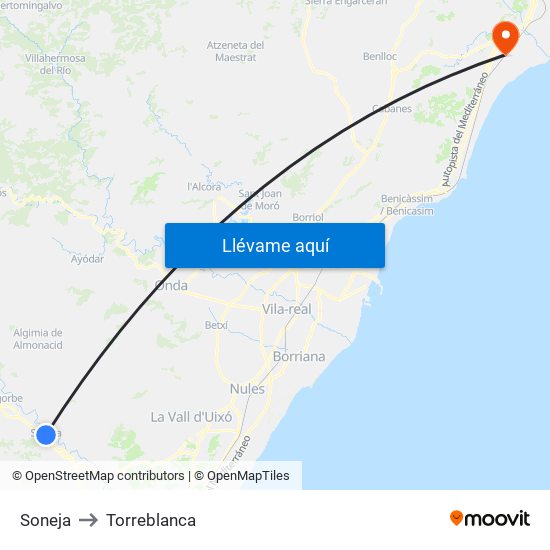 Soneja to Torreblanca map