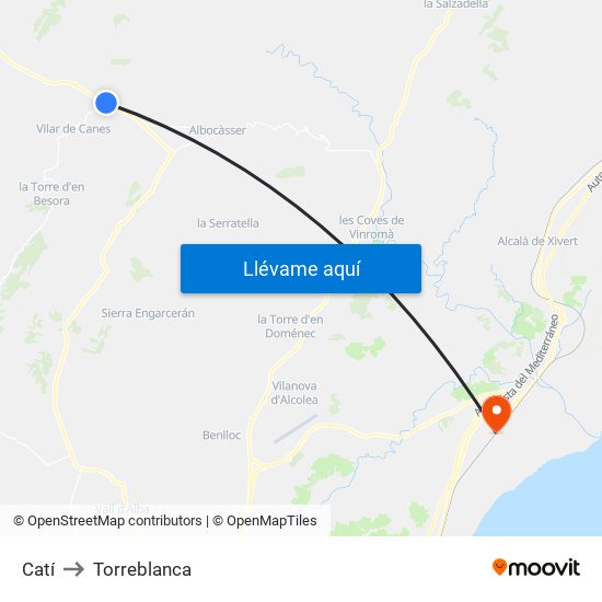 Catí to Torreblanca map