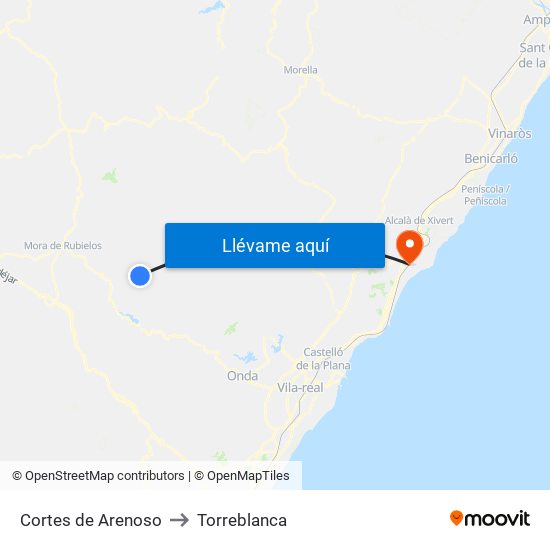 Cortes de Arenoso to Torreblanca map