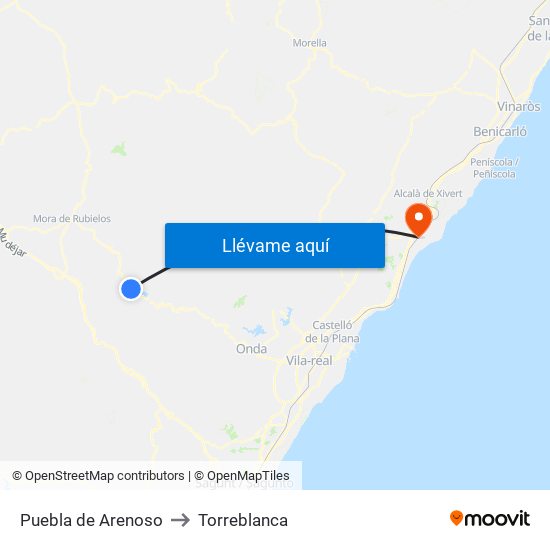 Puebla de Arenoso to Torreblanca map