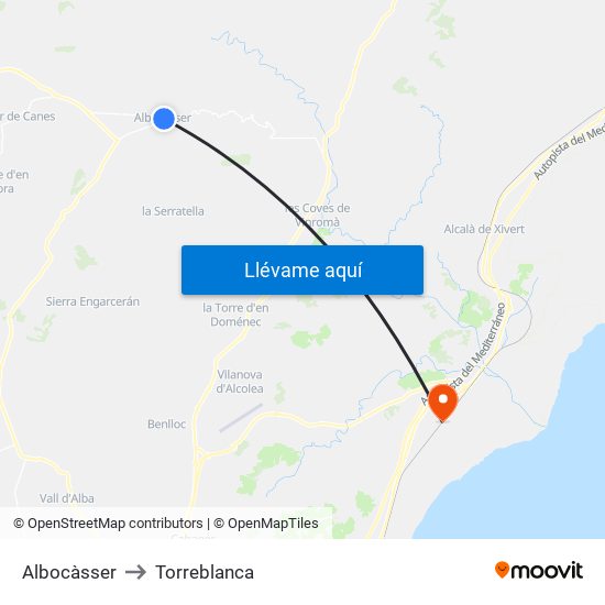 Albocàsser to Torreblanca map