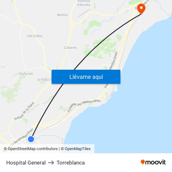 Hospital General to Torreblanca map