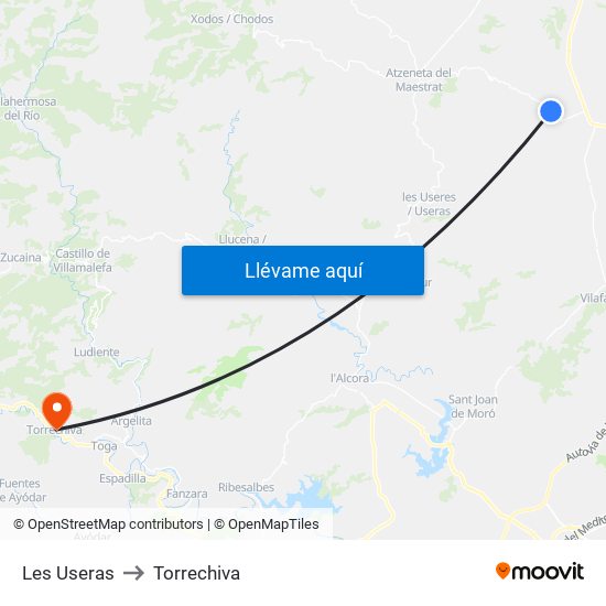 Les Useras to Torrechiva map