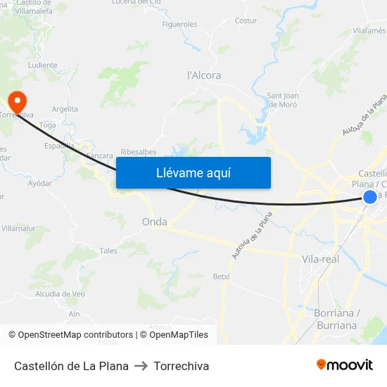 Castellón de La Plana to Torrechiva map