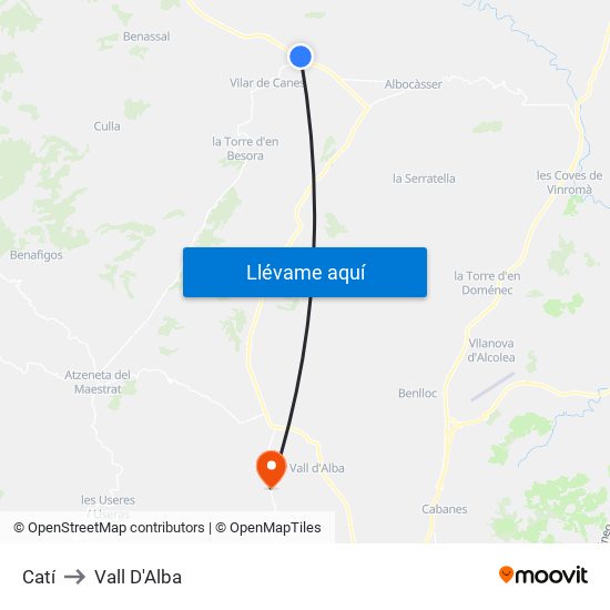 Catí to Vall D'Alba map