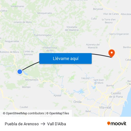 Puebla de Arenoso to Vall D'Alba map