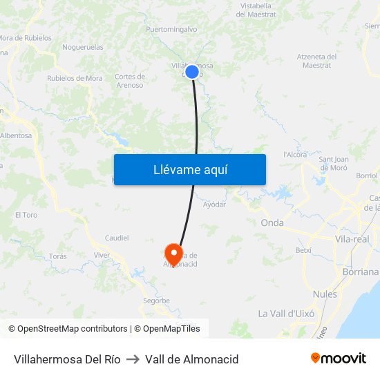 Villahermosa Del Río to Vall de Almonacid map