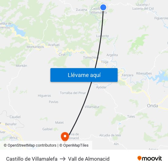 Castillo de Villamalefa to Vall de Almonacid map