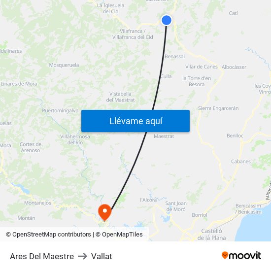Ares Del Maestre to Vallat map
