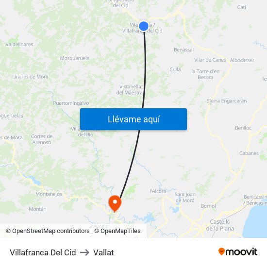 Villafranca Del Cid to Vallat map
