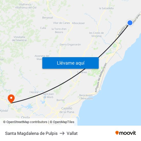 Santa Magdalena de Pulpis to Vallat map