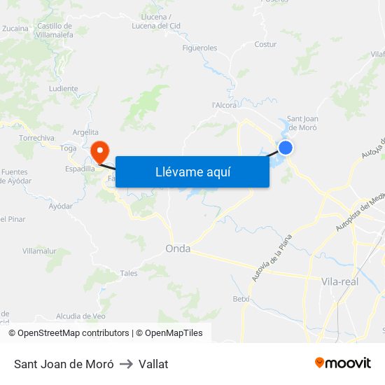 Sant Joan de Moró to Vallat map