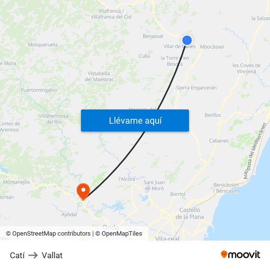 Catí to Vallat map
