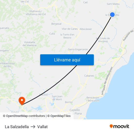 La Salzadella to Vallat map