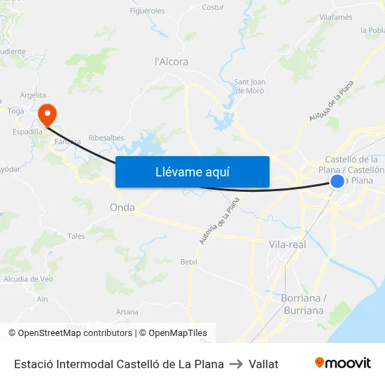 Estació Intermodal Castelló de La Plana to Vallat map