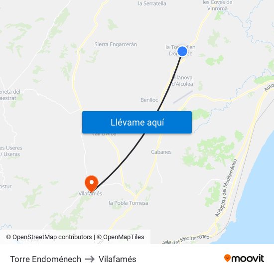 Torre Endoménech to Vilafamés map