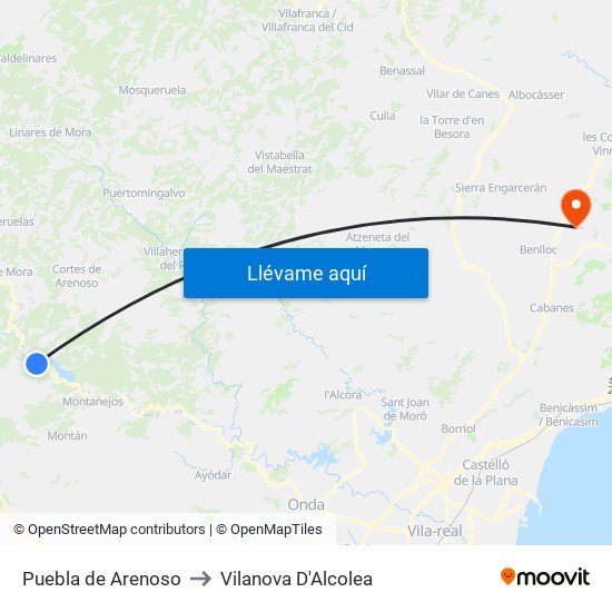 Puebla de Arenoso to Vilanova D'Alcolea map