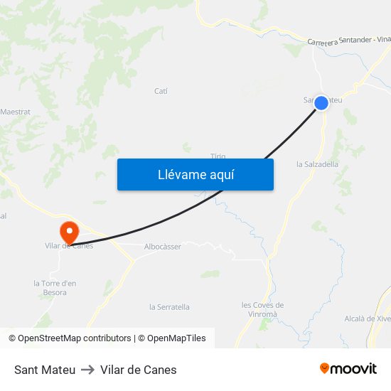 Sant Mateu to Vilar de Canes map