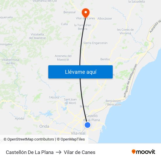 Castellón De La Plana to Vilar de Canes map