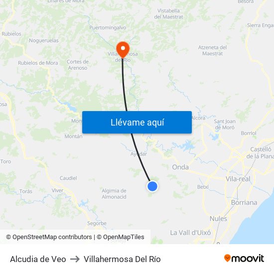 Alcudia de Veo to Villahermosa Del Río map