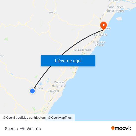 Sueras to Vinaròs map