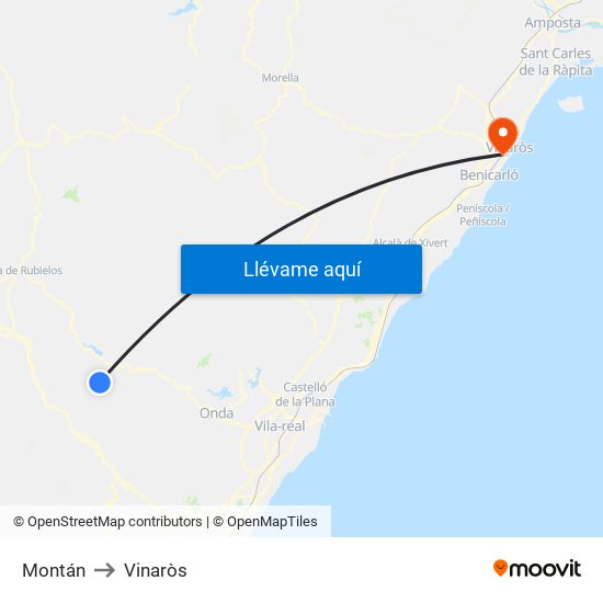 Montán to Vinaròs map