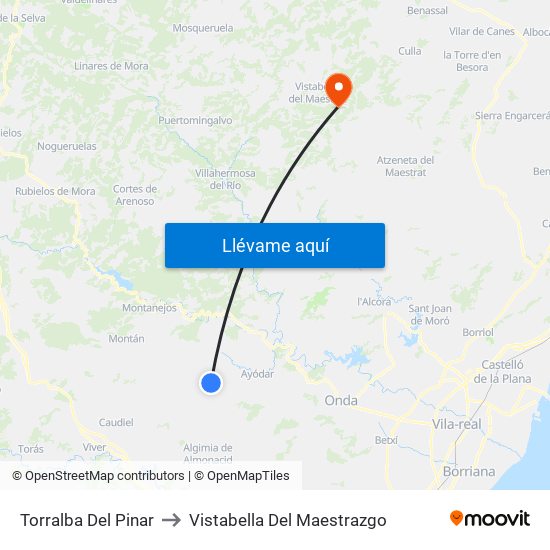 Torralba Del Pinar to Vistabella Del Maestrazgo map