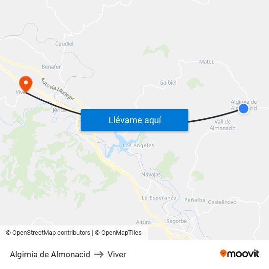 Algimia de Almonacid to Viver map