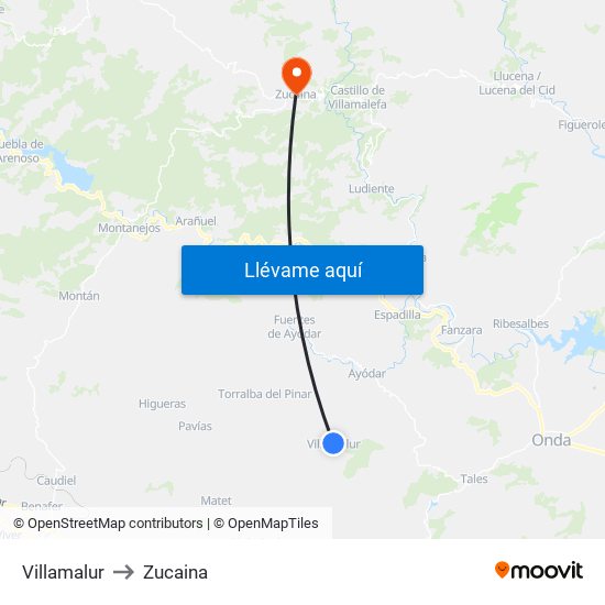 Villamalur to Zucaina map