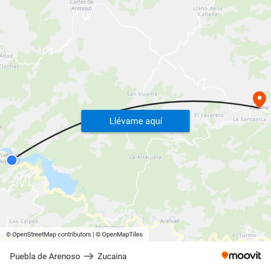 Puebla de Arenoso to Zucaina map