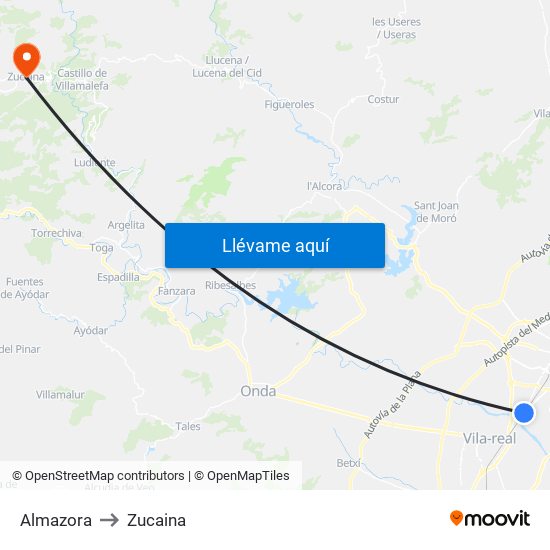 Almazora to Zucaina map