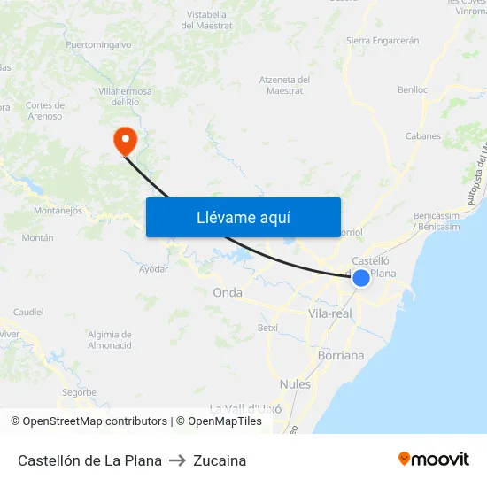 Castellón de La Plana to Zucaina map