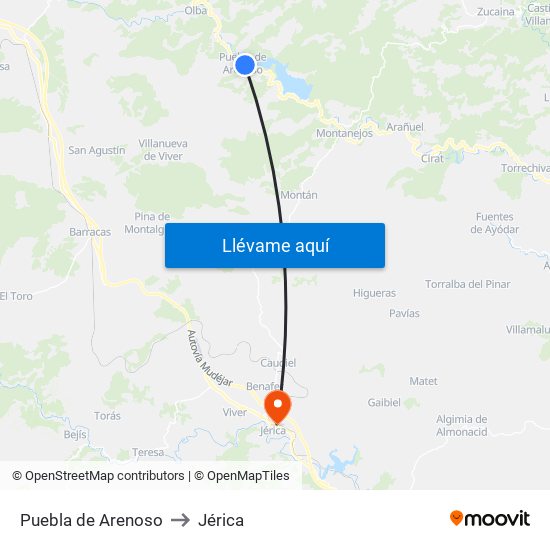 Puebla de Arenoso to Jérica map