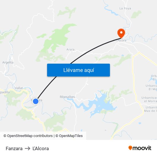 Fanzara to L'Alcora map