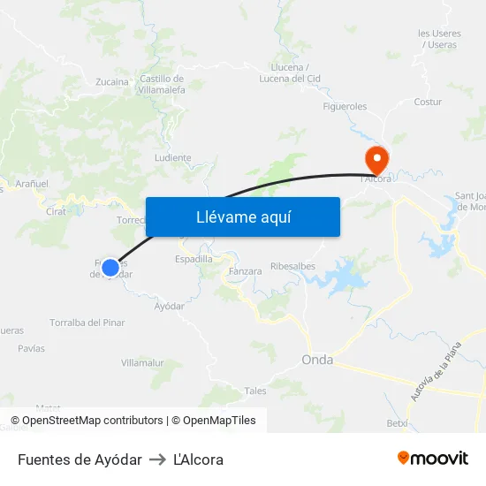 Fuentes de Ayódar to L'Alcora map