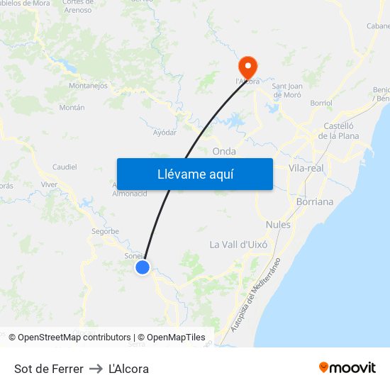Sot de Ferrer to L'Alcora map