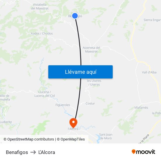 Benafigos to L'Alcora map